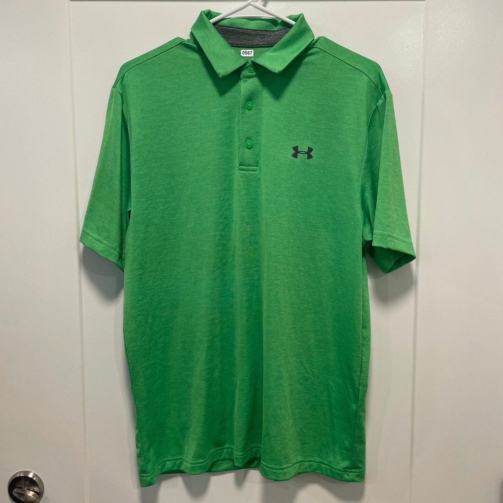 Under Armour Mens Playoff Polo Shirt Green Heather Loose Fit Medium Golf Top